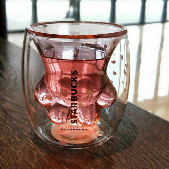 2019 starbucks limited eeition cat foot cup sakura 6oz pink double wall glass mug cat claw mug